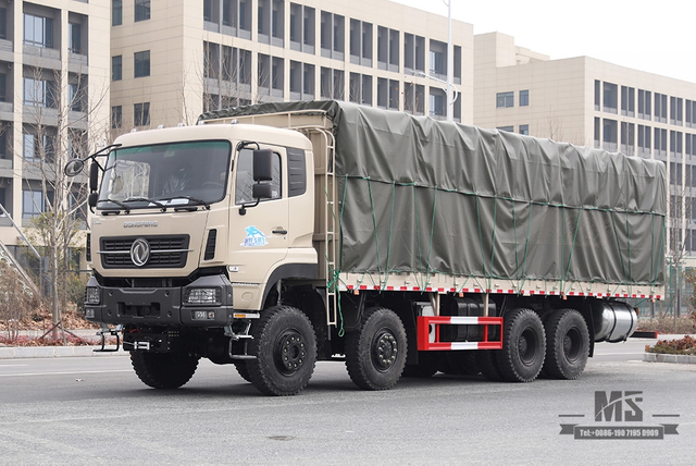 Dongfeng 8×8 Grate Transport Truck _Dongfeng 450 HP 8WD Heavy Duty Commercial Vehicle With Tarpaulin Pole_Dongfeng All-Wheel Drive Convertible Truck_Truck Exporting Factory