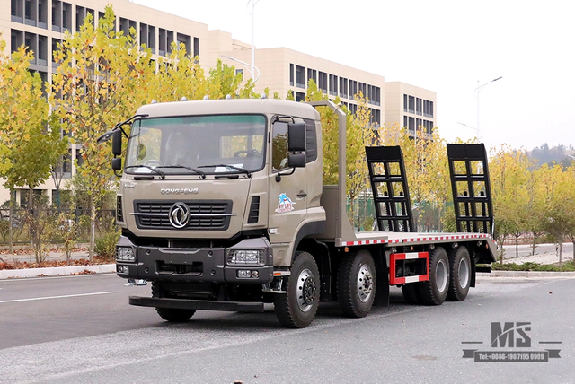 Dongfeng four-axle flatbed excavator truck_8*4 with tail climber 7m6 flatbed truck_export special logistics storage container trucks