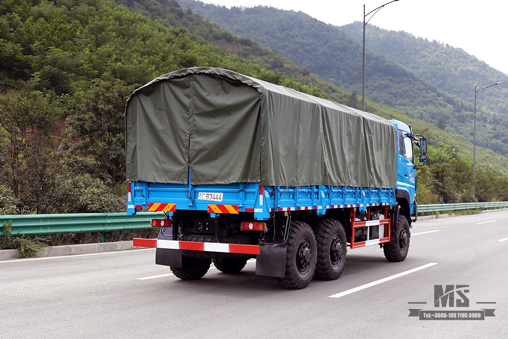 Dongfeng Six Wheel Drive Transportation Truck_340hp Dongfeng 6*6 Flat Head Cargo Truck With Canopy pole Brake Water Cooling Tank Long Distance Truck_Export Special Vehicle