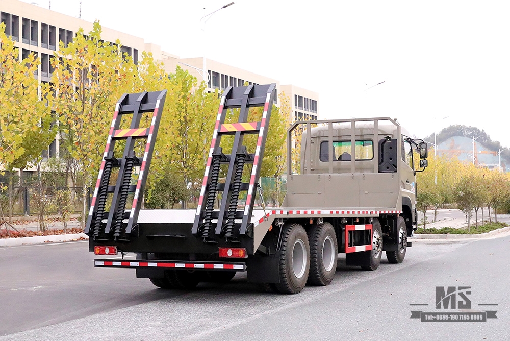 Dongfeng four-axle flatbed excavator truck_8*4 with tail climber 7m6 flatbed truck_export special logistics storage container trucks