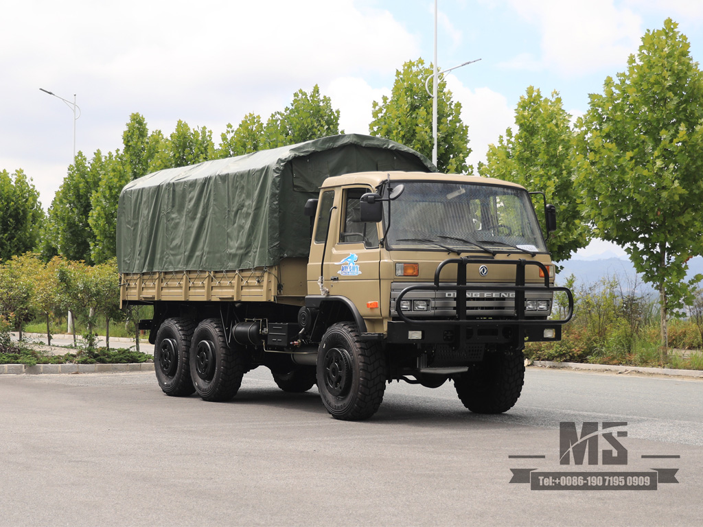 Dongfeng Six wheel Drive Camel Gray EQ2102 Off-road Truck made in china 190 HP Three-axle Camel Gray Cargo Truck With Tarpaulin poles