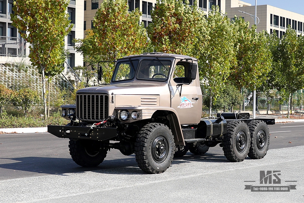 170 hp Champagne Gold EQ2082 Chassis_Dongfeng six-wheel drive off-road truck chassis_Double glass 240 transport vehicle_6×6 pointed 25Y truck export special chassis