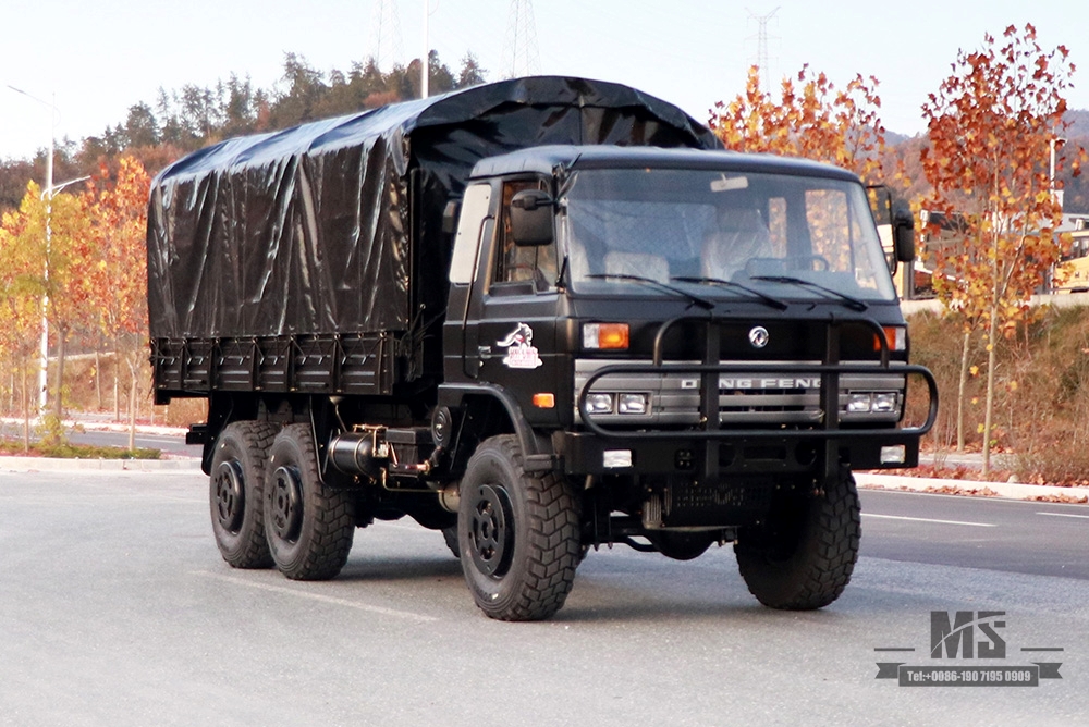 Dongfeng Six wheel Drive EQ2102 Off-road Truck_190 HP Three-axle Black Cargo Truck With Tarpaulin poles_All-wheel drive EQ2102G Export Special Purpose Vehicle