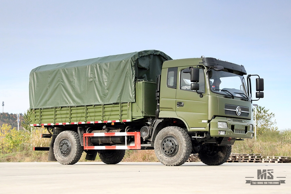 210 hp Dongfeng Four Wheel Drive Off Road Dump Truck_4×4 Flathead Row Half Tipper Truck With Tarpaulin Pole_Dongfeng 4*4 Export Special Vehicle