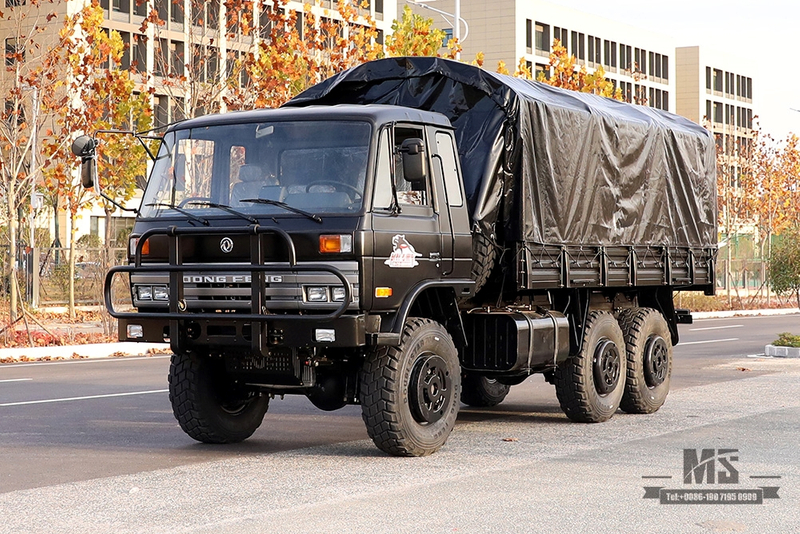 Dongfeng Six wheel Drive EQ2102 Off-road Truck_190 HP Three-axle Black Cargo Truck With Tarpaulin poles_All-wheel drive EQ2102G Export Special Purpose Vehicle