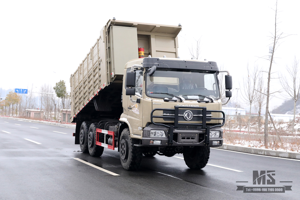 6×6 Camel Grey Dongfeng Six Wheel Drive Dump Truck_Flat Head Cargo Box Baffle Heightened Tipper Truck Conversion Factory_Export Special Vehicle