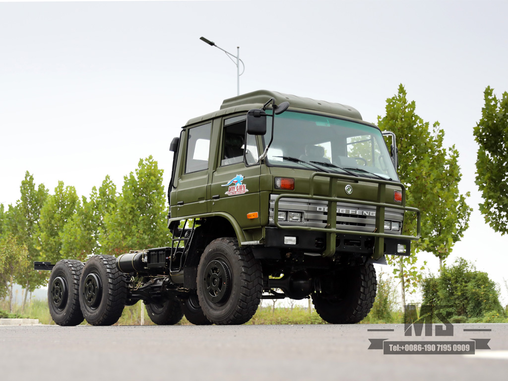 190hp Dongfeng EQ2102 Six Wheel Drive Chassis_6×6 EQ246 153 Double Row Cab Army Green Truck Chassis