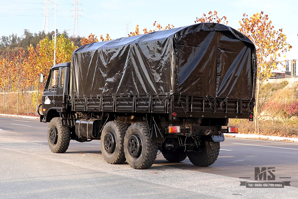 Dongfeng Six wheel Drive EQ2102 Off-road Truck_190 HP Three-axle Black Cargo Truck With Tarpaulin poles_All-wheel drive EQ2102G Export Special Purpose Vehicle