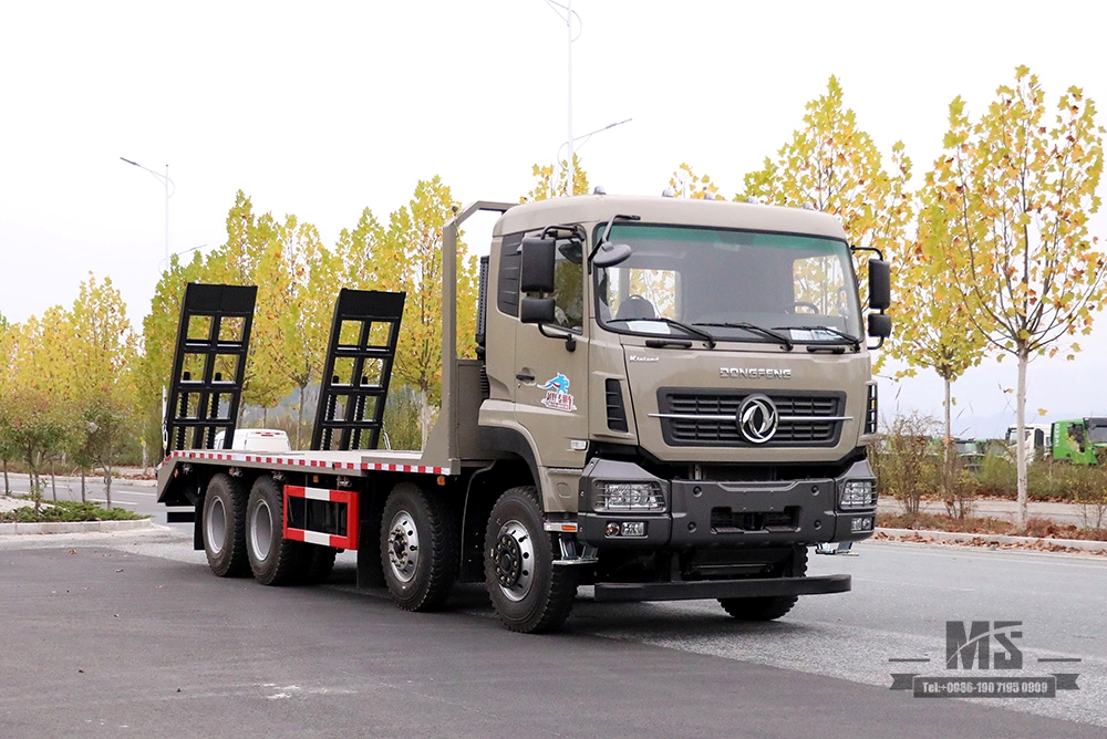 Dongfeng four-axle flatbed excavator truck_8*4 with tail climber 7m6 flatbed truck_export special logistics storage container trucks