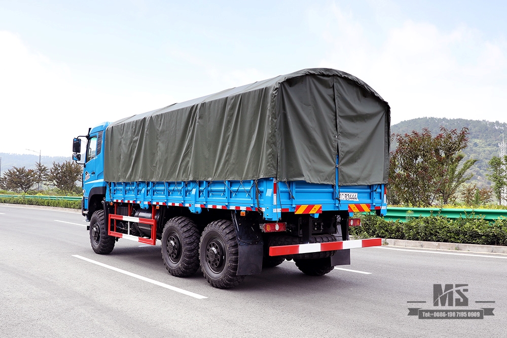 Dongfeng Six Wheel Drive Transportation Truck_340hp Dongfeng 6*6 Flat Head Cargo Truck With Canopy pole Brake Water Cooling Tank Long Distance Truck_Export Special Vehicle