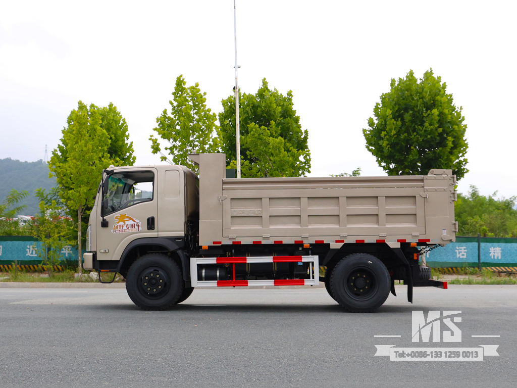 Dongfeng 10 Ton Four-wheel-drive Flat-nose Light Brown Dump Truck (170 HP) | Special Export Trucks 