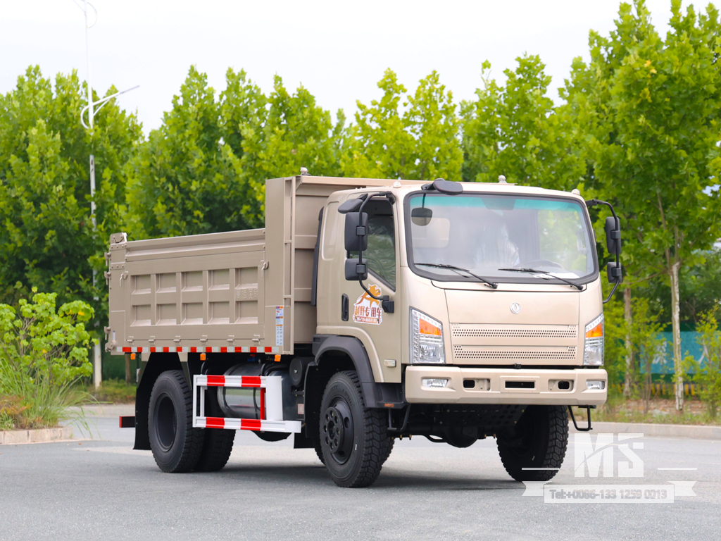 Dongfeng 10 Ton Four-wheel-drive Flat-nose Light Brown Dump Truck (170 HP) | Special Export Trucks 