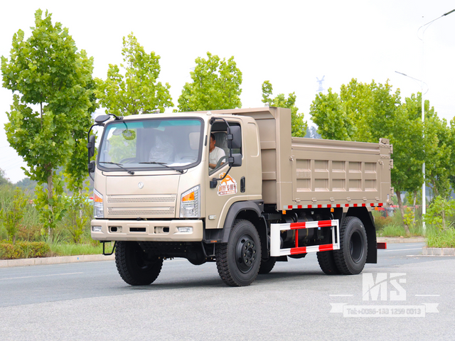 Dongfeng 10 Ton Four-wheel-drive Flat-nose Light Brown Dump Truck (170 HP) | Special Export Trucks 
