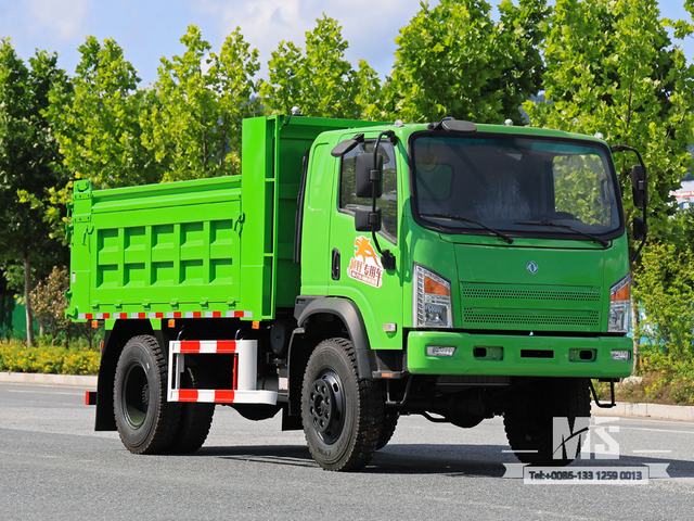 Dongfeng 10 Ton Four-wheel-drive Flat-nose Light Green Dump Truck (170 HP) | Special Export Trucks 